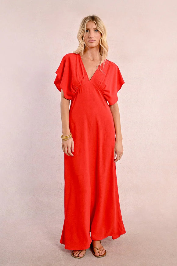 Deep V-Neck Red Maxi Dress
