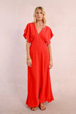 Deep V-Neck Red Maxi Dress