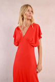 Deep V-Neck Red Maxi Dress