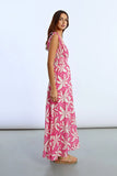 Pink Palms Deep V Maxi dress
