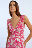 Pink Palms Deep V Maxi dress