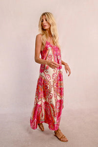 Pink Paisley Strappy Pattern Max Dress