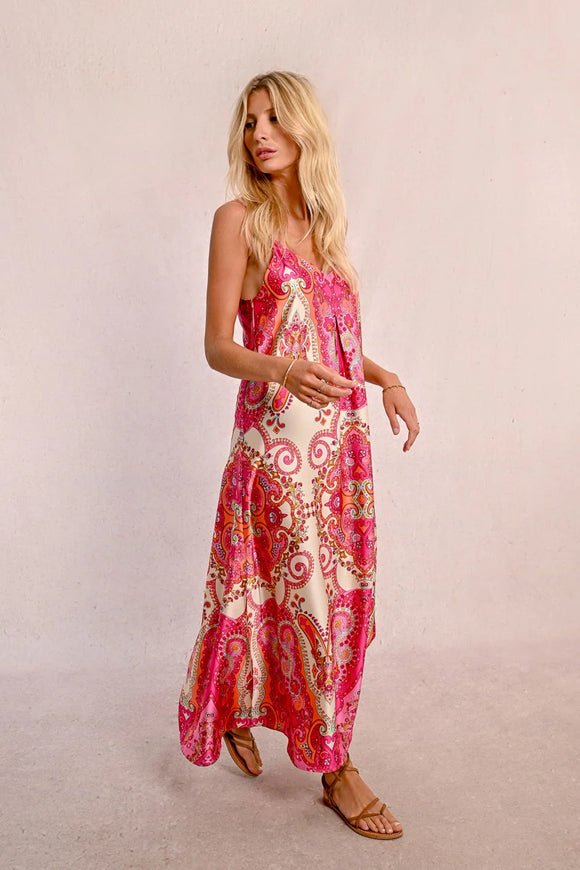 Pink Paisley Strappy Pattern Max Dress