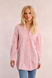 Pink Pin Stripe Button Front Long Sleeve Top