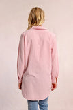Pink Pin Stripe Button Front Long Sleeve Top