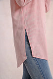 Pink Pin Stripe Button Front Long Sleeve Top