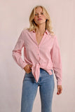 Pink Pin Stripe Button Front Long Sleeve Top