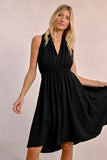 Black Pleated V-Neck Dress