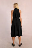 Black Pleated V-Neck Dress