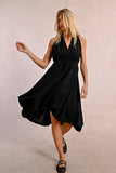 Black Pleated V-Neck Dress