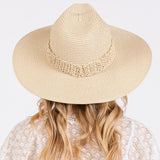 Beige Straw Hat with Woven Band