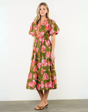 Olive Green & Orange Floral Midi